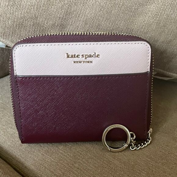 KATE SPADE WALLET ZIP AROUND PINK/MAROON KEY CHAIN VERSATILE AESTHETIC - Picture 2 of 8